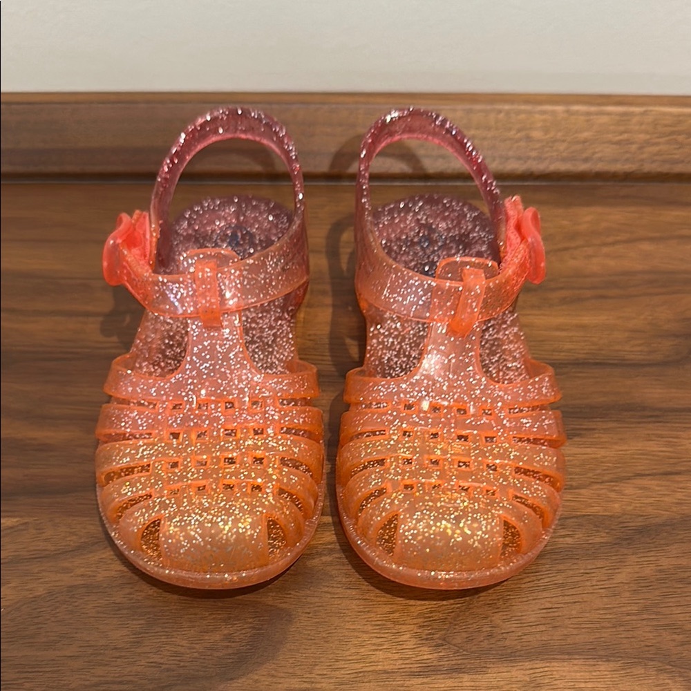 Glittery Orange & Pink Kids Jelly Sandals